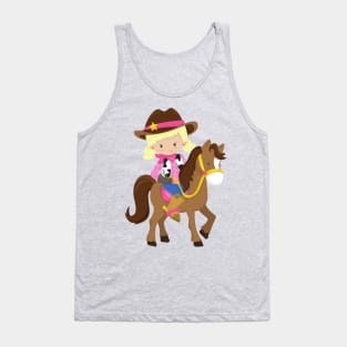 Cowgirl, Sheriff, Horse, Western, Blonde Hair Tank Top